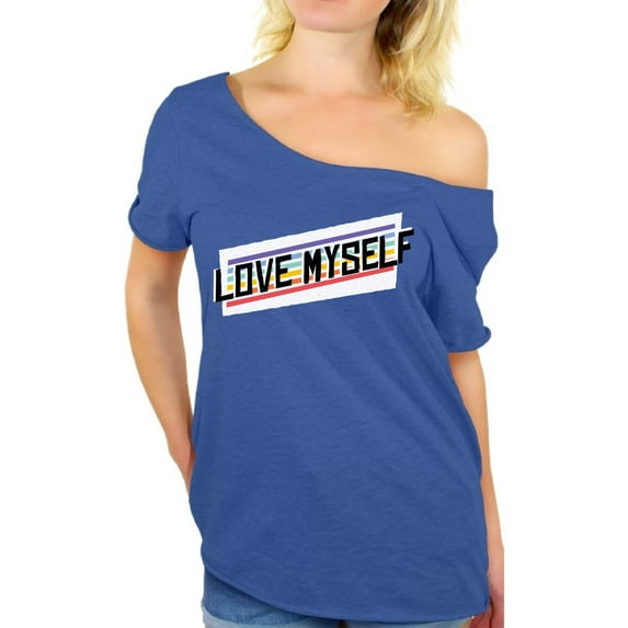 Awkward Styles Anti Valentine's Day T Shirt for Singles Love Myself Off Shoulder Tops for Women Selfish Tee