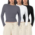 thumbnail image 1 of Ensemble de 3 Pcs pour Femmes, Chandail de Compression Long pour Femmes, Chandail à Manches, T-Shirt Basique Court en Spandex, Version du Haut, Vêtements de Course pour Femmes pour Sortir, sous-Vêtements de Mode d'Automne, Couche, Version Ajustée du Haut, 1 of 3