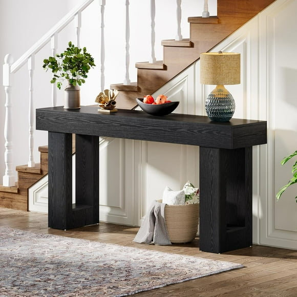 Tribesigns 63-Inch Farmhouse Console Table, Long Wooden Sofa Table Behind Couch, Narrow Entryway Table for Hallway or Living Room, Black