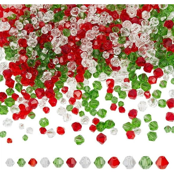 About 1269 Pcs Christmas Glass Beads 4 Sizes Red Green Transparent Beads Rondelle Briolette Beads Faceted AB Beads Loose Spacer Beads Strands for Christmas Necklace Jewelry Making