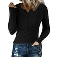 thumbnail image 4 of Thermal Shirts for Women V Neck Tight Long Sleeve T Shirts Button Stretch Basic Tops Fall Winter Underwear Tee Black L, 4 of 6
