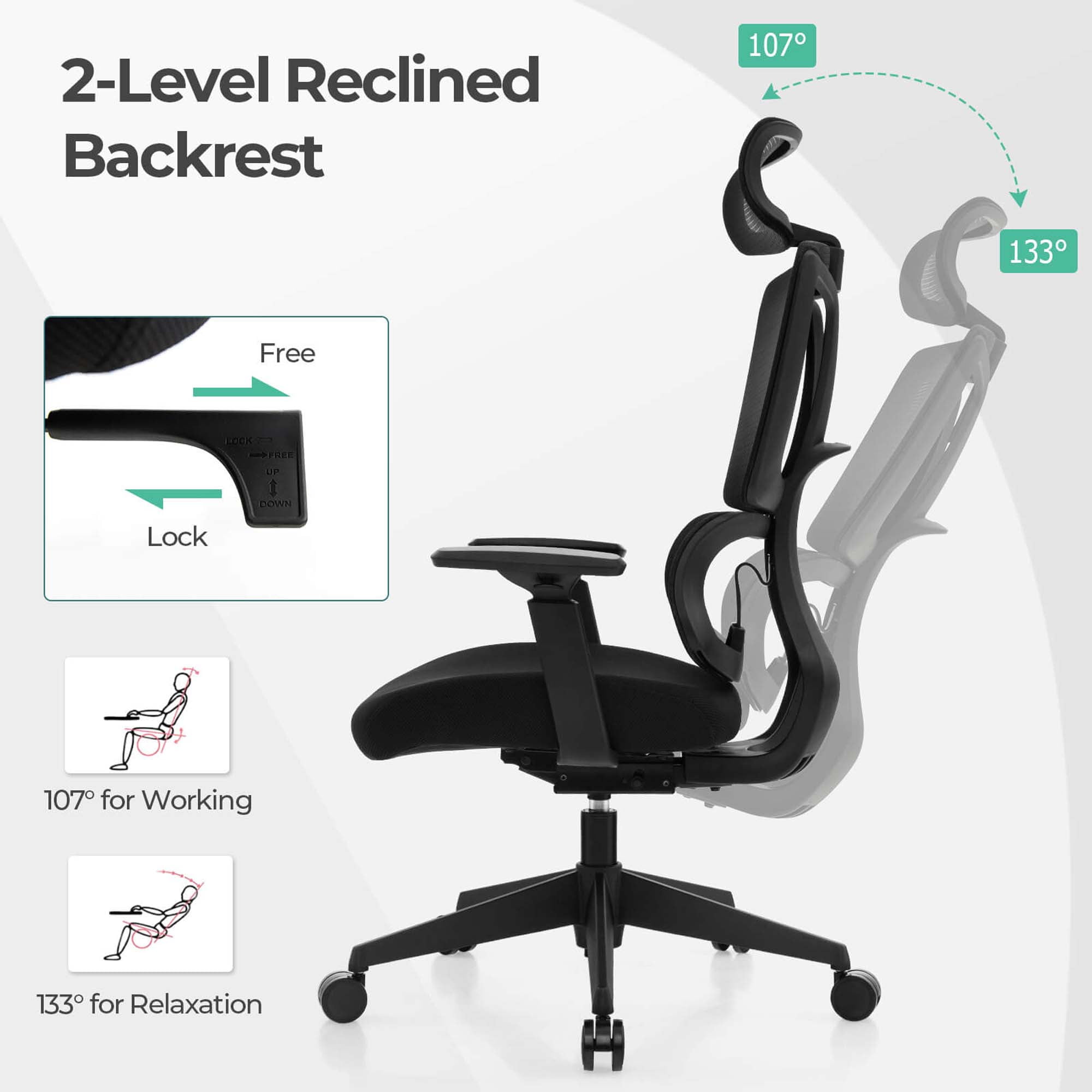 Costway Ergonomic Office Chair Adjustable Desk Chair Breathable Mesh Chair Black