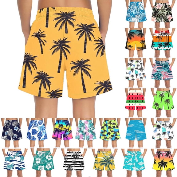 MKOSPLRT Boys Swim Trunks Hawaiian Print Bathing Suit Swim Shorts Swimming Trunks Swimsuit Board with Pocket Shorts 4-5Years