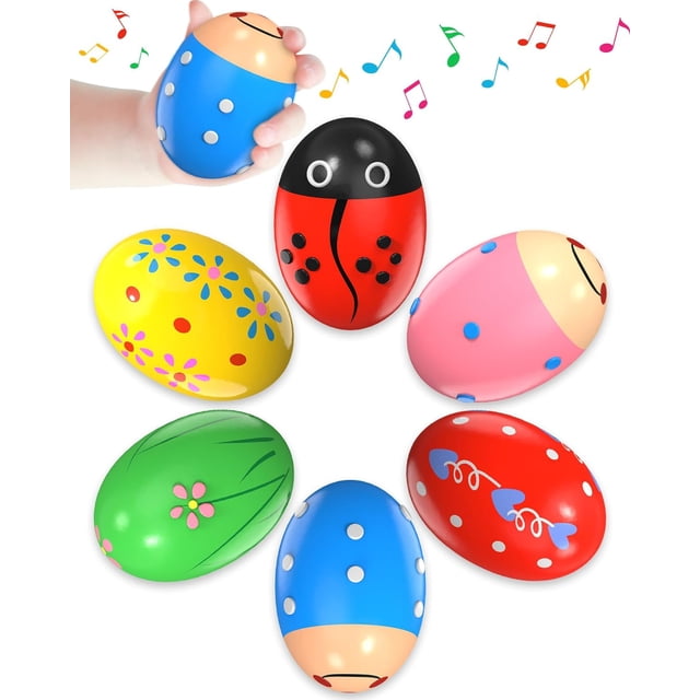 Paquete de 6 huevos de Pascua precargados con agitador musical de percusión de madera NQ