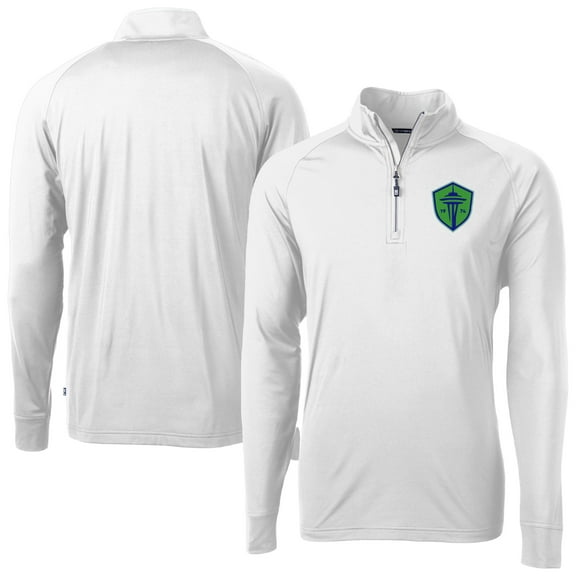 Men's-Cutter & Buck  White Seattle Sounders FC Adapt Eco Knit Stretch Recycled Raglan Quarter-Zip Top