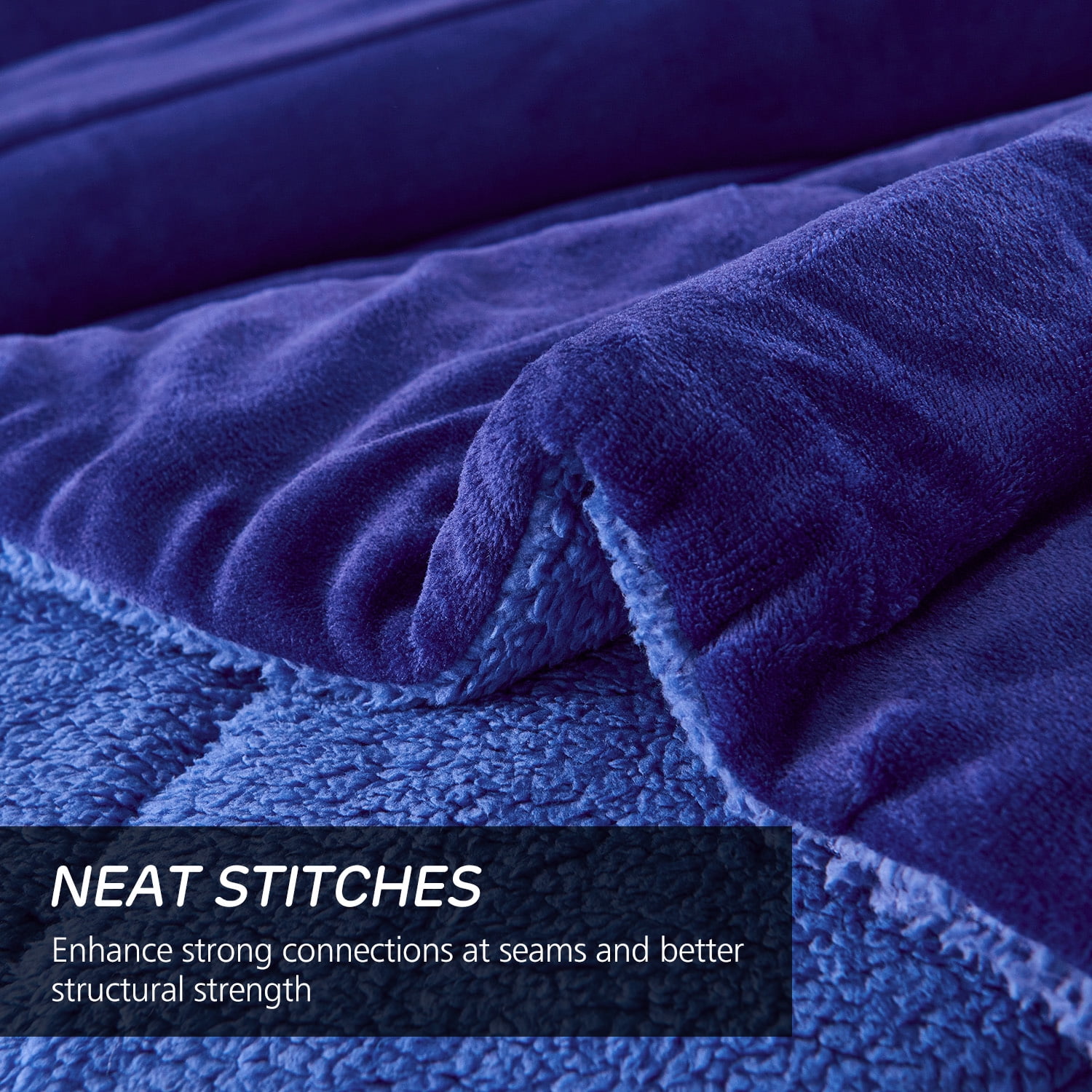 JML Sherpa Fleece Bed Blankets, Navy Thick Warm Borrego Queen Blanket for Bed, 75"x83"