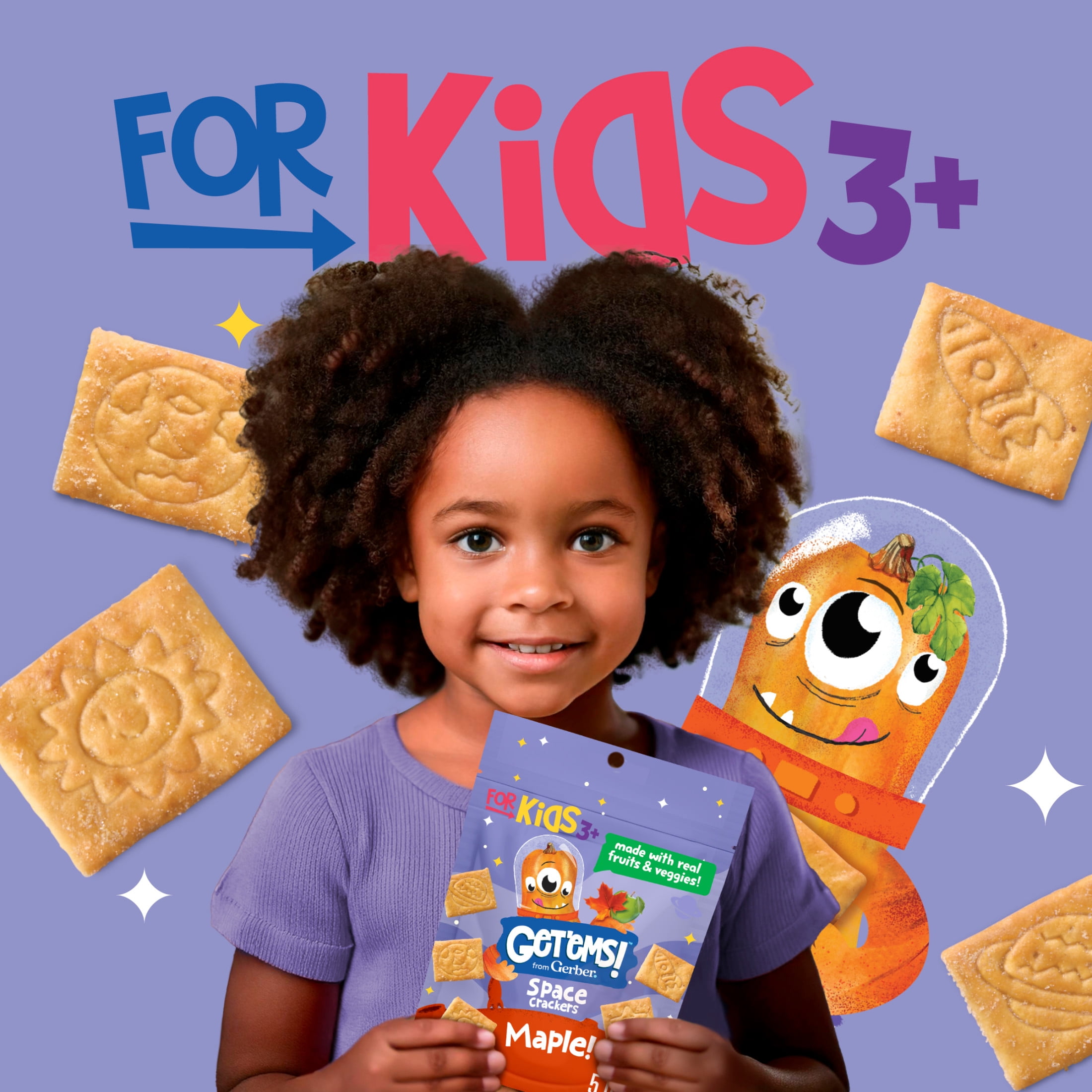 (2 pack) Get'ems from Gerber Maple Flavor Snack Crackers, Kids Snack Made with Real Veggies & Fruits, Iron & Vitamin E