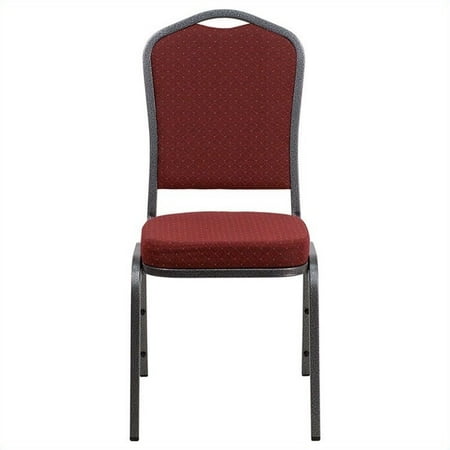 Red Folding Chair - Flash Furniture HERCULES Series Crown Back Stacking Banquet Chair with Burgundy Patterned Fabric and 2.5'' Thick Seat, Silver Vein Frame