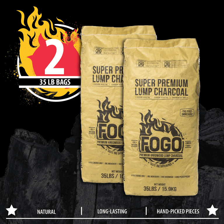 FOGO Premium Oak Restaurant Grade All-Natural Hardwood Flavor Lump Charcoal  Fuel for Ideal Grilling and Smoking, 35 Pound Bag, 2-Pack 