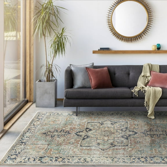 Livabliss Washable Rugs for Living Room, 9x12 Kemer Traditional Seafoam Area Rug, Bedroom Dining Room Home Decor Stain Resistant Carpet (8'10" x 12')