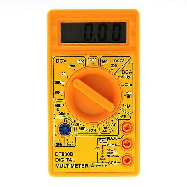 Voltage Tester, DT-830D Digital Multimeter with Buzzer Alarm Orange Case Voltage Amp Ohm Tester Probe DC AC LCD Overload