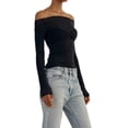 thumbnail image 4 of Nituyy Women's Off Shoulder Mesh T-Shirt Solid Ruched Long Sleeve Skinny Tee Shirt Top Party, 4 of 5
