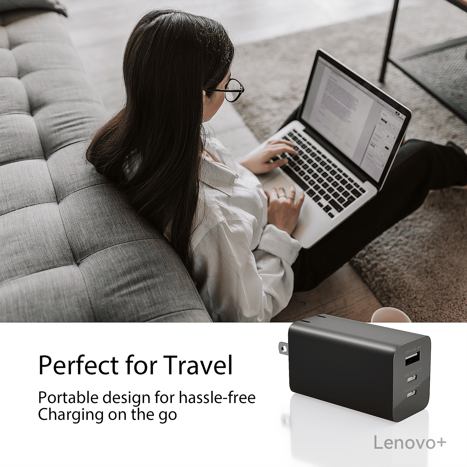 Wegear 65W USB-C Multi-Port GaN Charger Foldable Wall Charger, Fast Charging with Type C Cable, Black