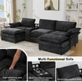 thumbnail image 5 of 124'' Modular Sectional Sofa, U-Shaped Chenille Cloud Couch with Storage, 2 Ottomans, Wireless Charging, Loudspeaker, Light, 2 Cup Holders, Double Chaise Couches for Living Room,Office, Black, 5 of 11