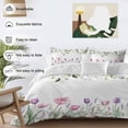 thumbnail image 3 of Purple Tulips Duvet Cover Set Full Size, Spring Floral Leaf Watercolor Botanical 4 Piece Soft Microfiber Bedding Set with 1 Duvet Cover, 1 Flat Sheet, 2 Pillowcases, 3 of 9