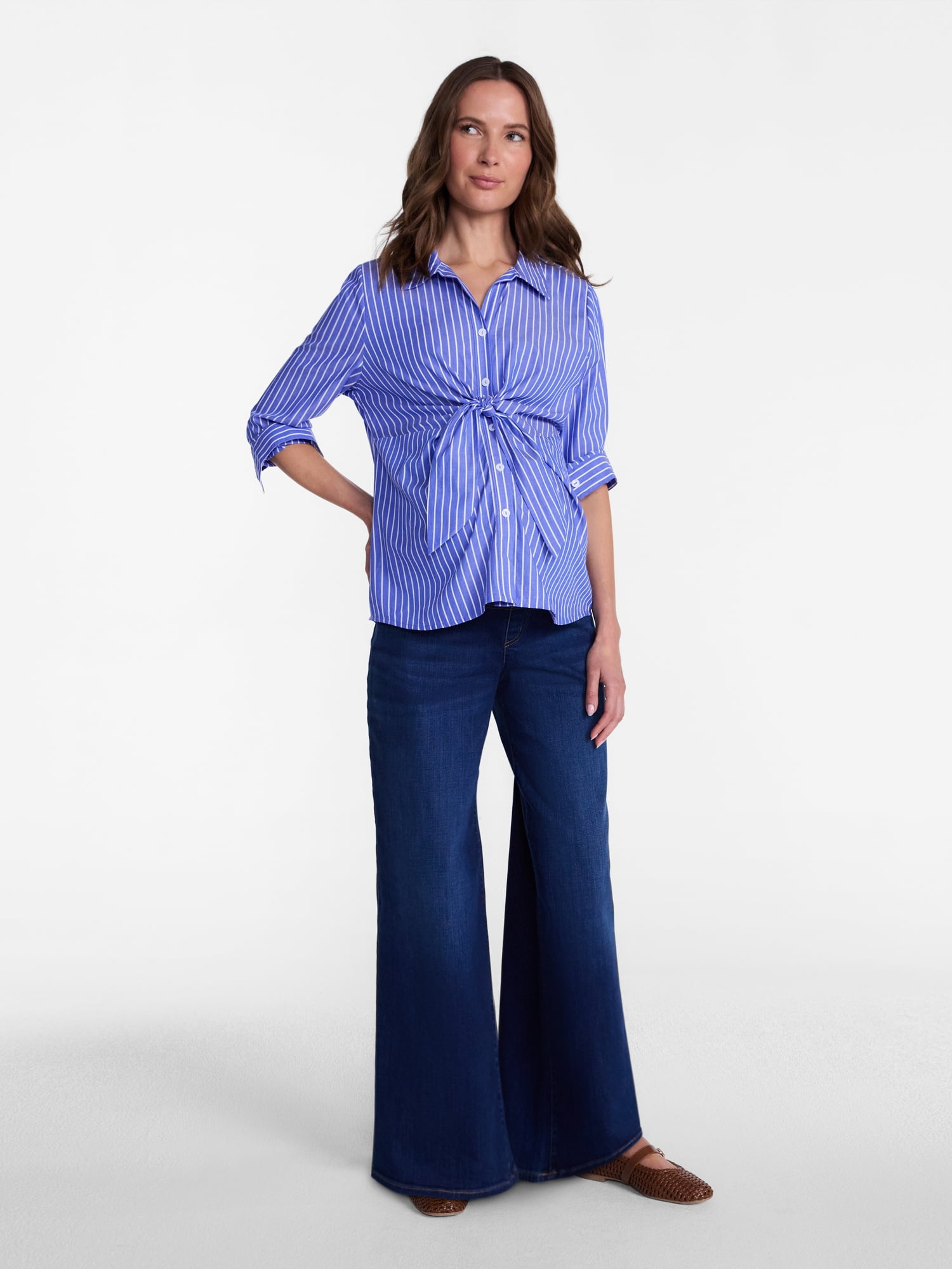 Ingrid & Isabel For Every Belly Women’s Maternity Tie Front Cotton Shirt, Sizes S-XXL