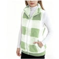 thumbnail image 4 of GiLiling Girls Plaid Fleece Vest Fuzzy Sleeveless Cardigan Fuzzy Sherpa Outerwear Casual Fluffy Jacket Open Front Warm Clothes (Light Green, 15-16 Years), 4 of 6