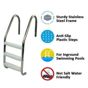 Aqua Select Stainless Steel Inground Swimming Pool 3 Step Ladder with Plastic Steps