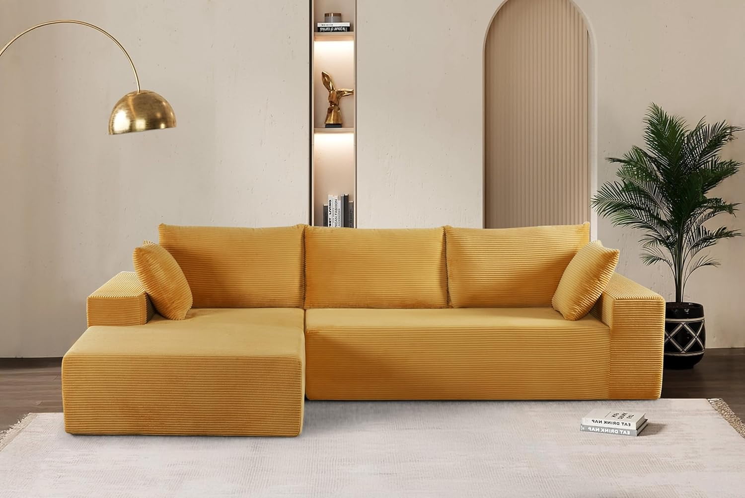 Corduroy upholstery 2 piece L shape high density foam sectional