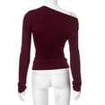 thumbnail image 3 of AKOEE Long Sleeve Crop Tops for Women Slim Fit Off Shoulder Sexy Casual Going Out Tee Ruched Solid Color Tshirts (XL, Red), 3 of 6