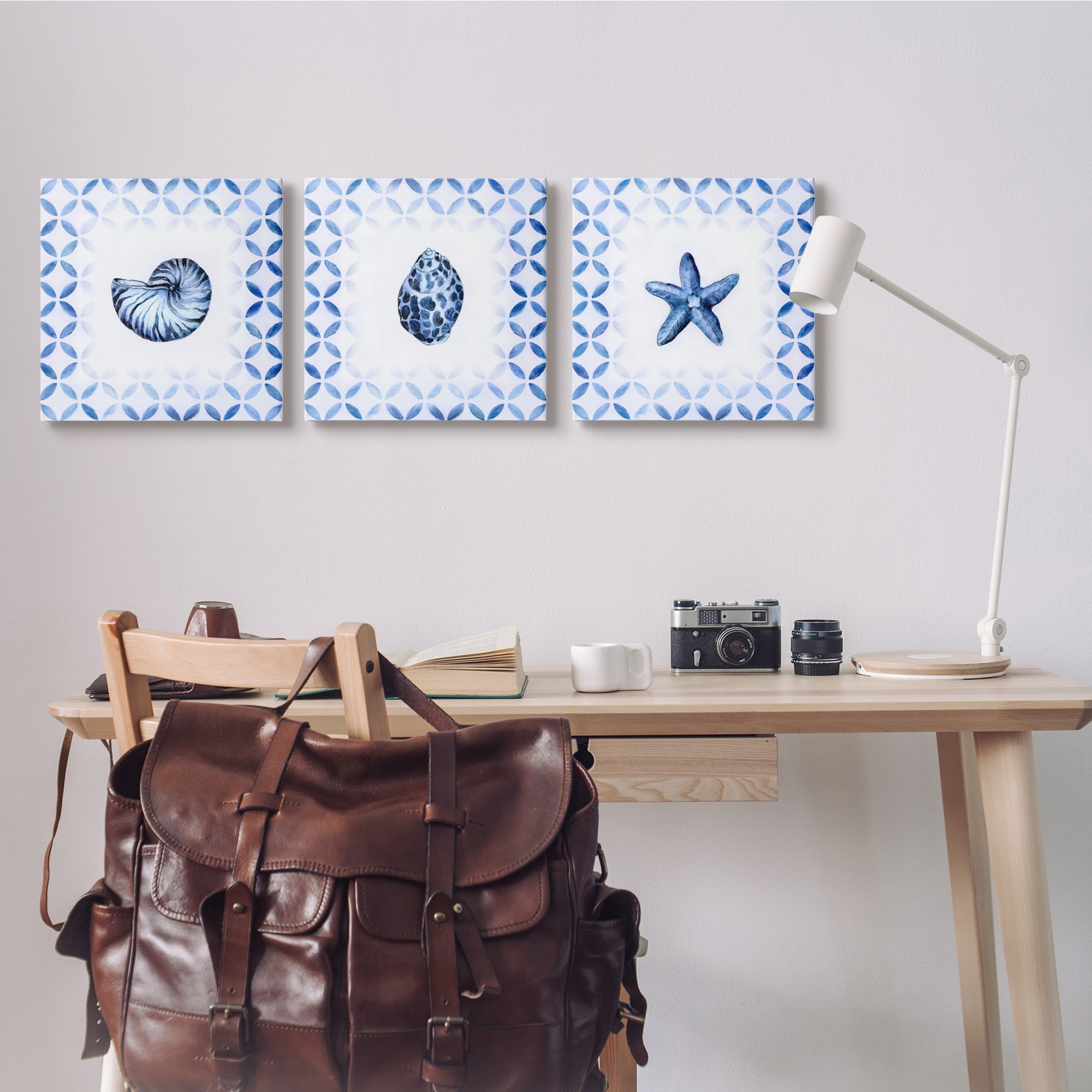 Stupell Industries Nautilus Spiral Shell Starfish Blue Aquatics Circle Pattern, 17 x 17, Design by Tava Studios​