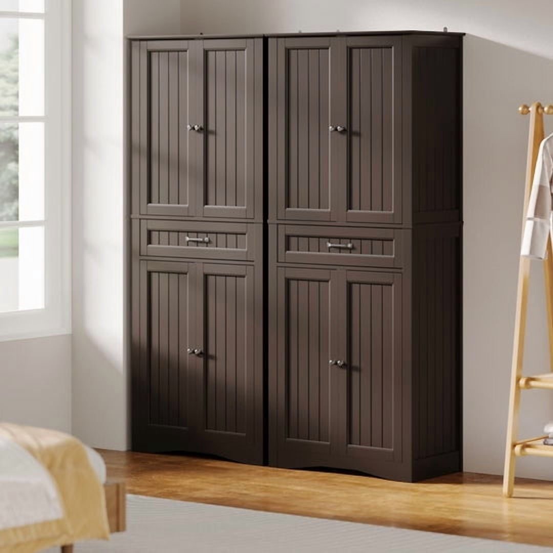 Aiho 71'' Kitchen Pantry Storage Cabinet, Freestanding Storage Cabinet with 4 Doors and 4 Adjustable Shelves for Kitchen, Bathroom, Living Room - Brown