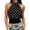 a-14Black4, variant on Womens Sleeveless Halter High Neck Polka Dot Gathered Waist Slim Cropped Tops Party Fitted Elastic Waist Casual Tank Camisole For Ladies Trendy Top Black L