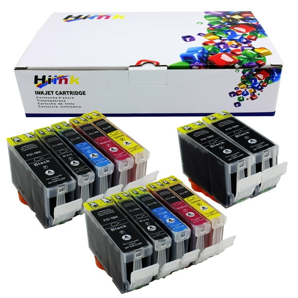 HIINK Cartouche d'Encre Compatible de Remplacement pour PGI-5 Cli-8, Utilisation avec CanonPixma iP4200 iP4300 iP4500 MP600 MP610 MP800(4PGBK, 2BK, 2C, 2M, 2Y, Lot de 12)