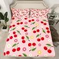 thumbnail image 2 of jejeloiu Cute Cherry Bed Sheets,Cartoon Flower Floral King Sheets,Red Green Pink Sheet Set For Girls,Ultra Soft Home Decor,4 Pieces, 2 of 7