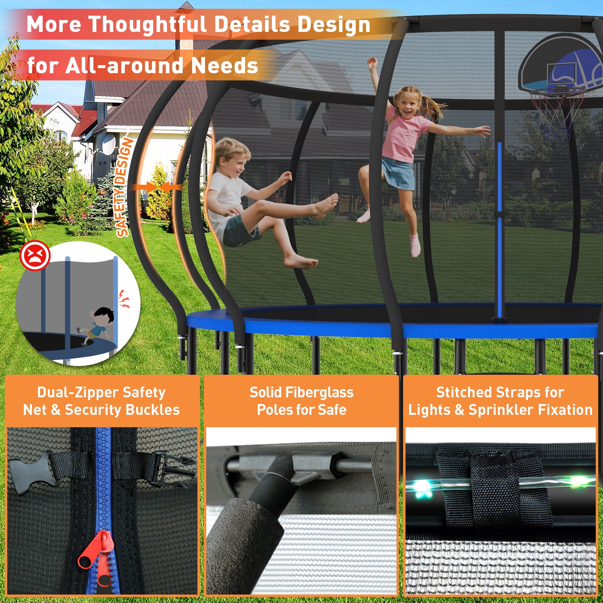 WOWLAND 15FT Trampoline for Adults and Kids 1500LBS Weight Capacity, Heavy Duty Outdoor Trampolines with Basketball Hoop and Enclosure Net for Backyard, Birthday Gift