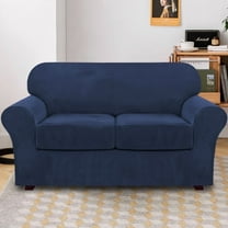 PrimeBeau Velvet Plush Fabric Loveseat Slipcover, Navy, Stretch, Non-Slip, Machine-Washable