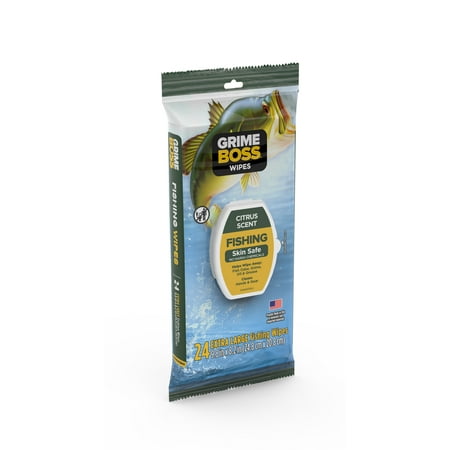 Grime Boss Fishing Wipes, 24 Count, Skin Safe with No Harsh Chemicals