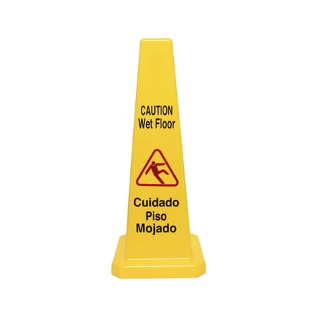 Come Sign - Cone shape wet floor caution sign, 27 inch height, plastic, comes in each