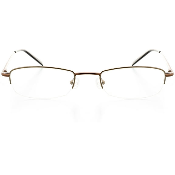 Unisex Optical Eyewear - Rectangle Shape, Metal Half Rim, Olive Brown