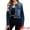 Dark Blue, variant on Women's Collarless Button Down Long Sleeve Denim Jacket 2XL Blue