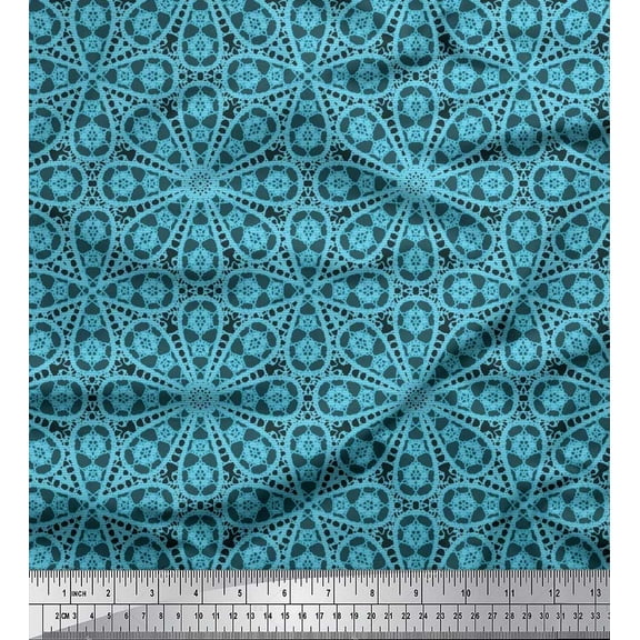 Soimoi Crepe Silk Fabric Stripe & Floral Block Print Fabric by the Yard 42 Inch Wide