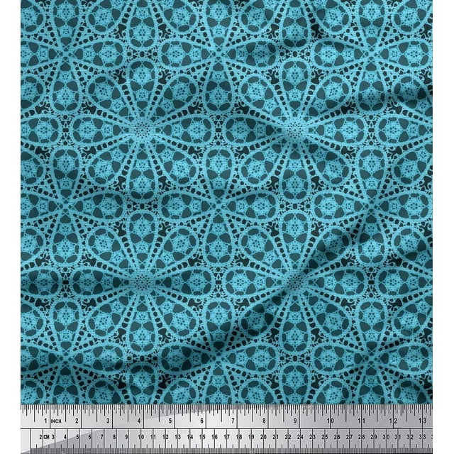 Soimoi Georgette Viscose Fabric Stripe & Floral Block Print Fabric by the Yard 42 Inch Wide