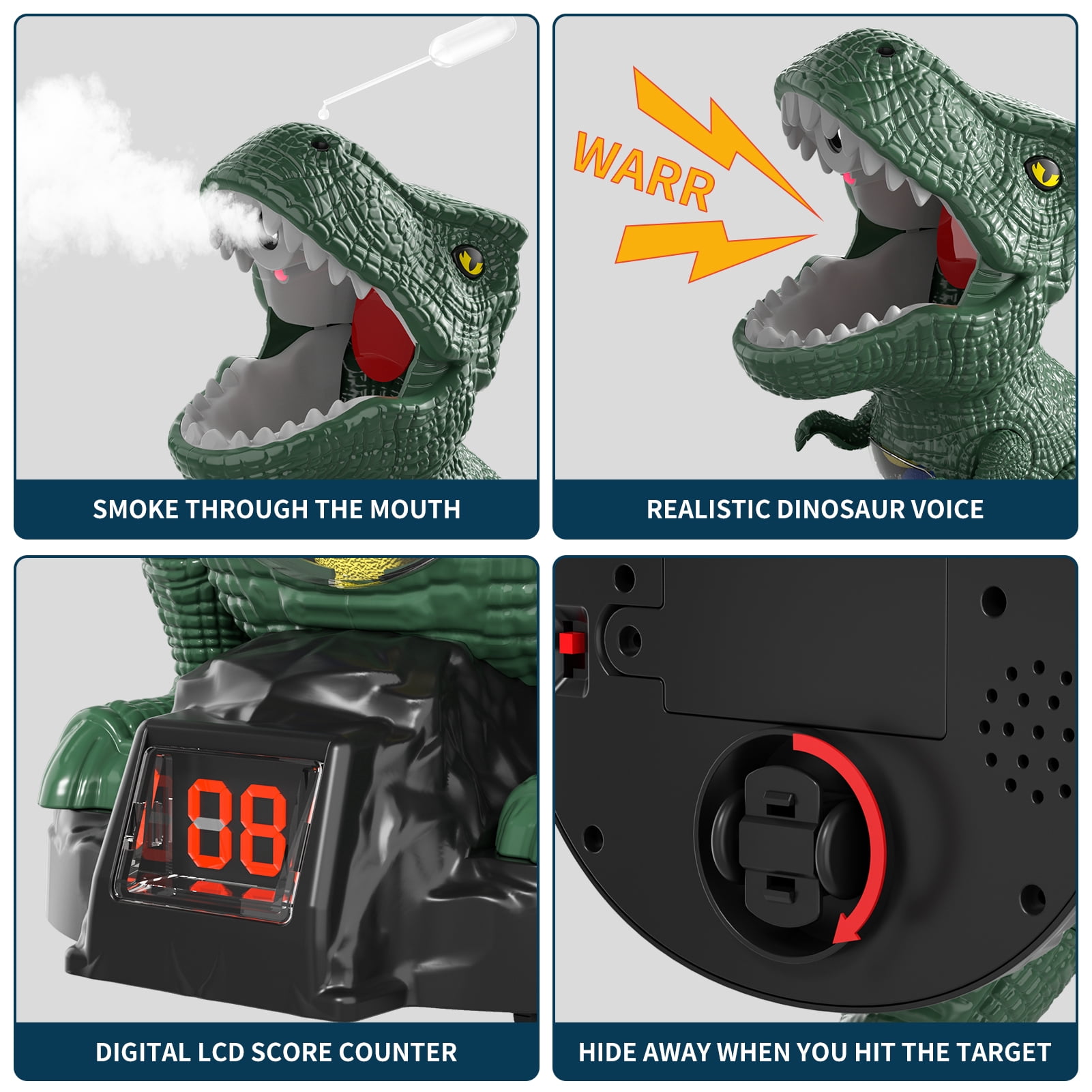 KukuFun Dinosaur Toys Shooting Games for Boys 3 4 5 6 Years Old Movable Shooting Target Toy with 2 Pump Guns & 48 Foam Balls, Outdoor Indoor Game Toys