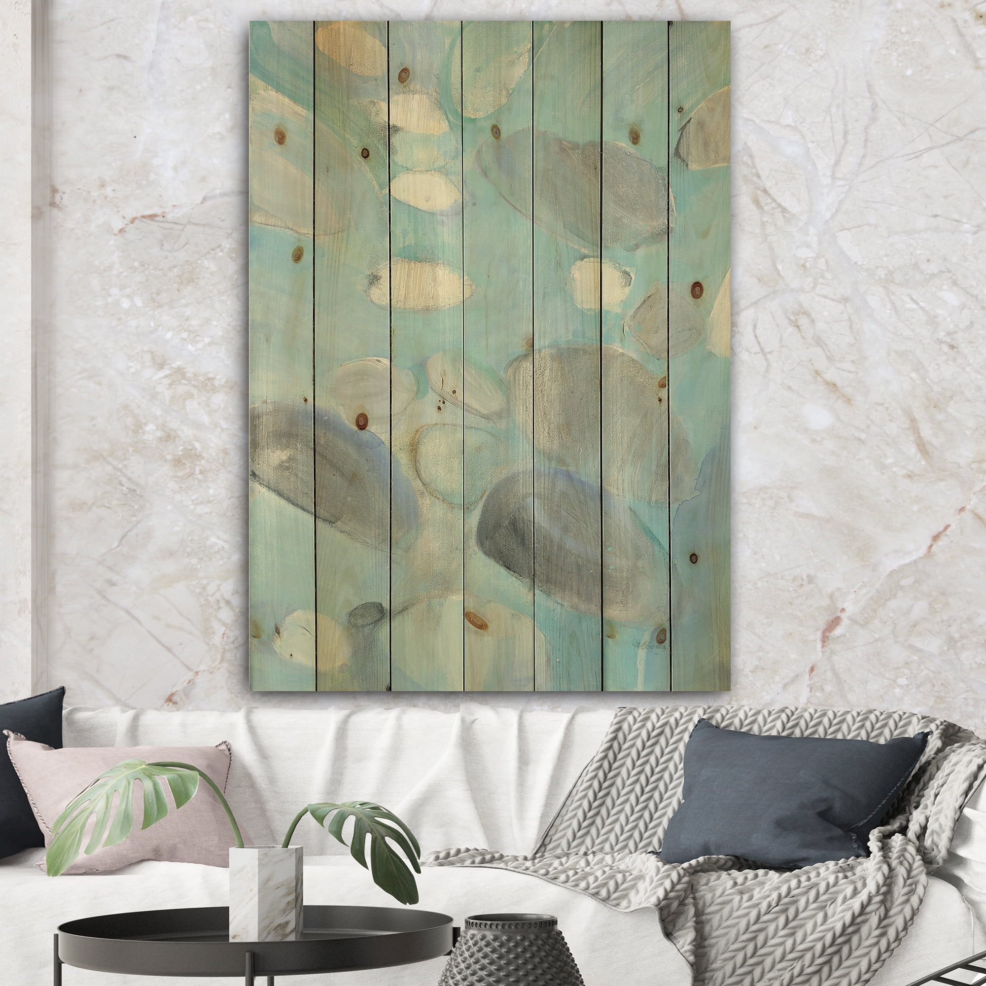 Designart 'Running Water II' Traditional Print on Natural Pine Wood