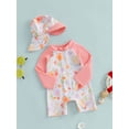thumbnail image 4 of BemeyourBBs Toddler Baby Girl One Piece Swimsuit Infant Bathing Suit Long Sleeve Floral Rash Guard Half Zipper Swimwear Sunhat Set UPF 50+, 4 of 9