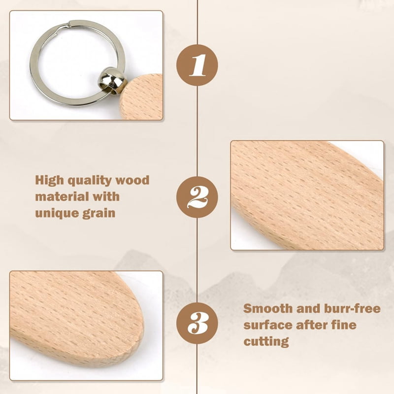 60PCS Oval Wooden Keychain Blanks Unfinished Wood Keychain Blank Key Ring Key Tag Wood Engraving Blank Keychains