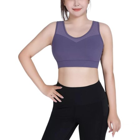 

Women s Plus Size High Strength Shockproof Outdoor Sports Underwear Breathable Yoga Vest Fitness Running One Piece Fixed Cup Bra Purple XL