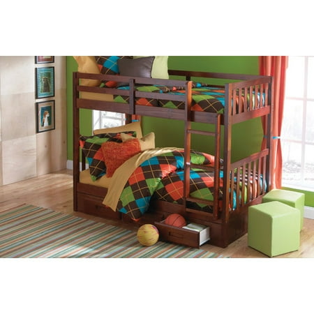 Donco Kids Mission Twin over Twin Bunk Bed with 3 Drawer