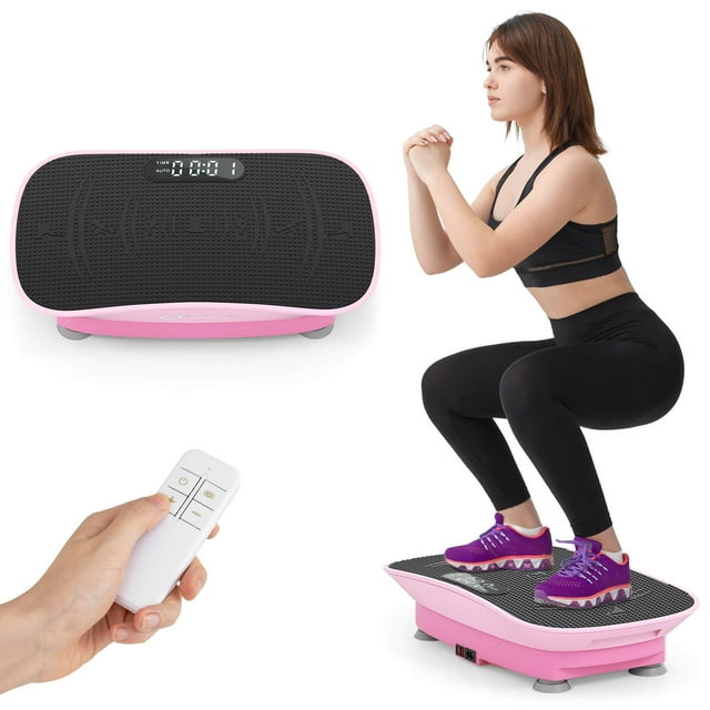 Goplus Vibration Plate Exercise Machine with 10 Speed Intensities Remote for Home Fitness Pink+Black