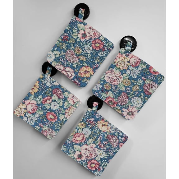 Rose Garden Pot Holders (Set of 4) by Penny's Needful Things (Blue)