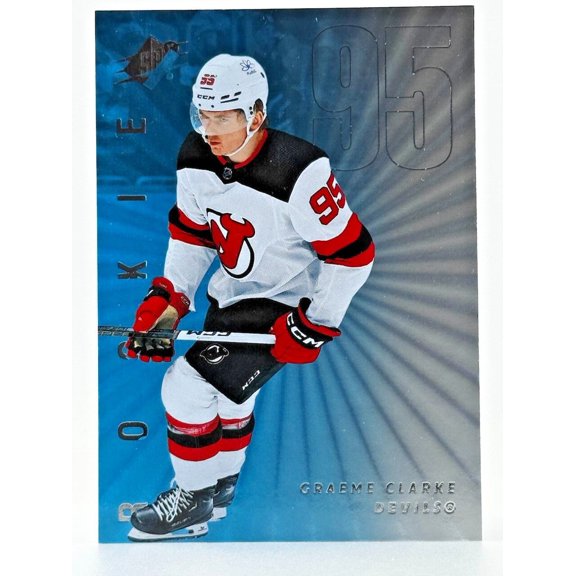 Collectible 2024-25 Upper Deck SPx Hockey Graeme Clarke #130 Rookie New Jersey Devils Trading Card New Jersey Devils NHL Ice Hockey Trading Card