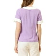thumbnail image 3 of INSPIRE CHIC Blouse à Pois pour Femme à Col Claudine Contrastant, Manches Courtes, Hauts, S, Violet Pâle, 3 of 5