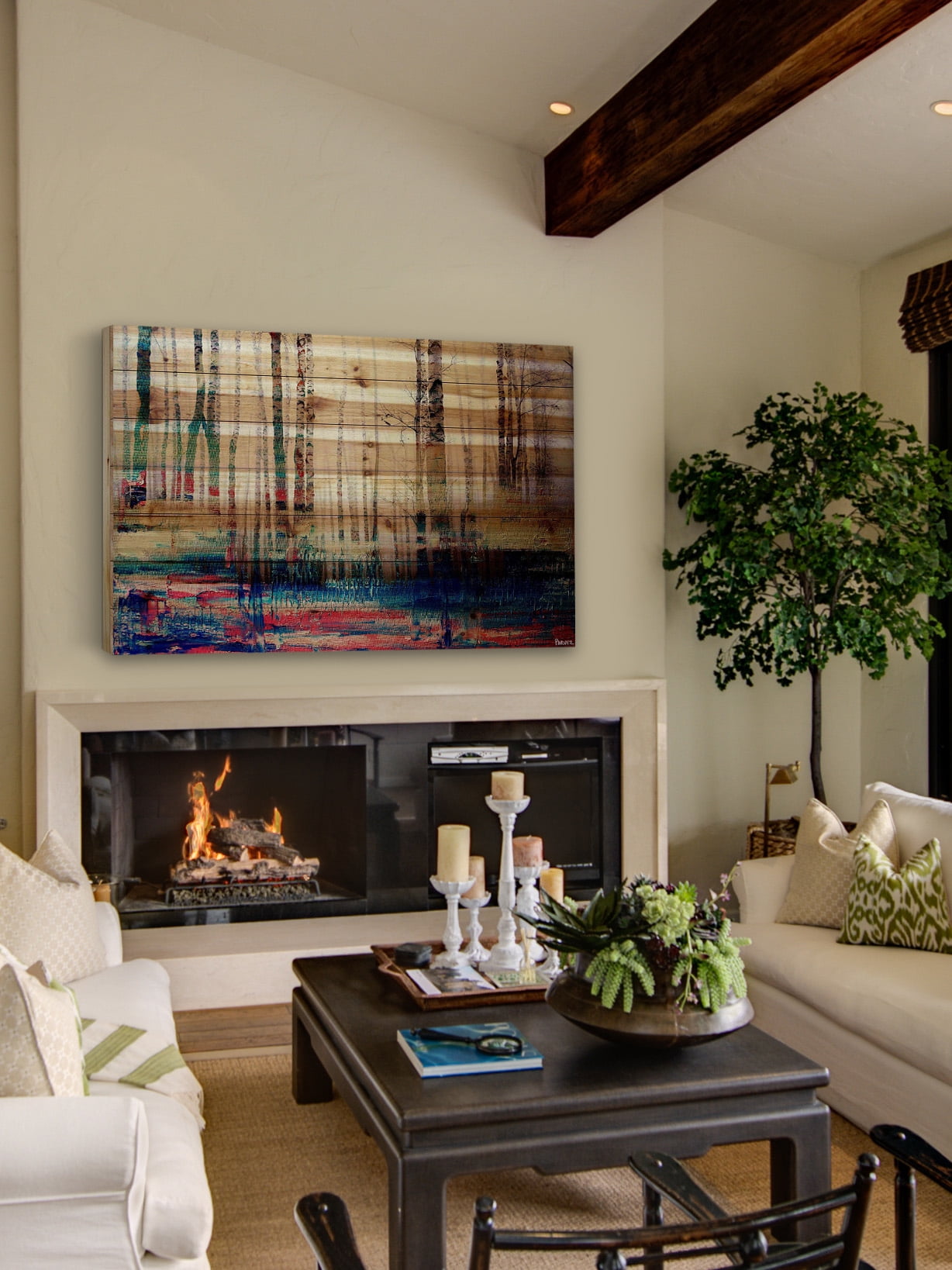 "Shaded Colors" Painting Print on Natural Pine Wood
