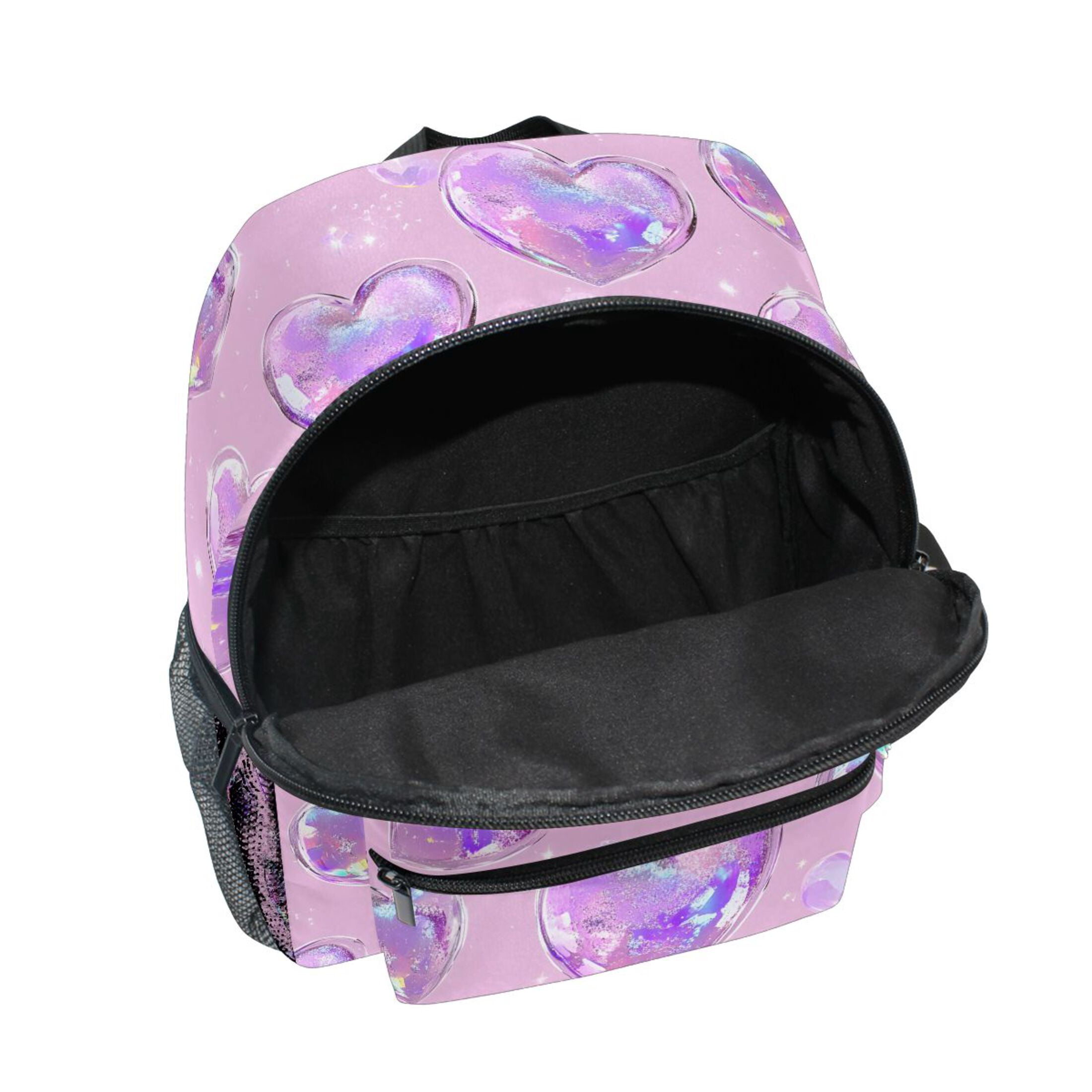 ALAZA Holographic Glitter Hearts School Backpack Small Bookbag Mini Bags