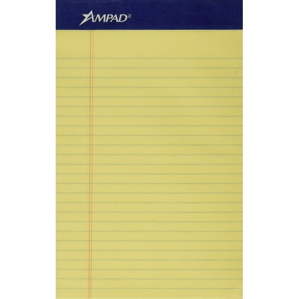 Ampad Perforated Pad, Size 5 x 8, Canary Yellow Paper, Jr. Legal, 50